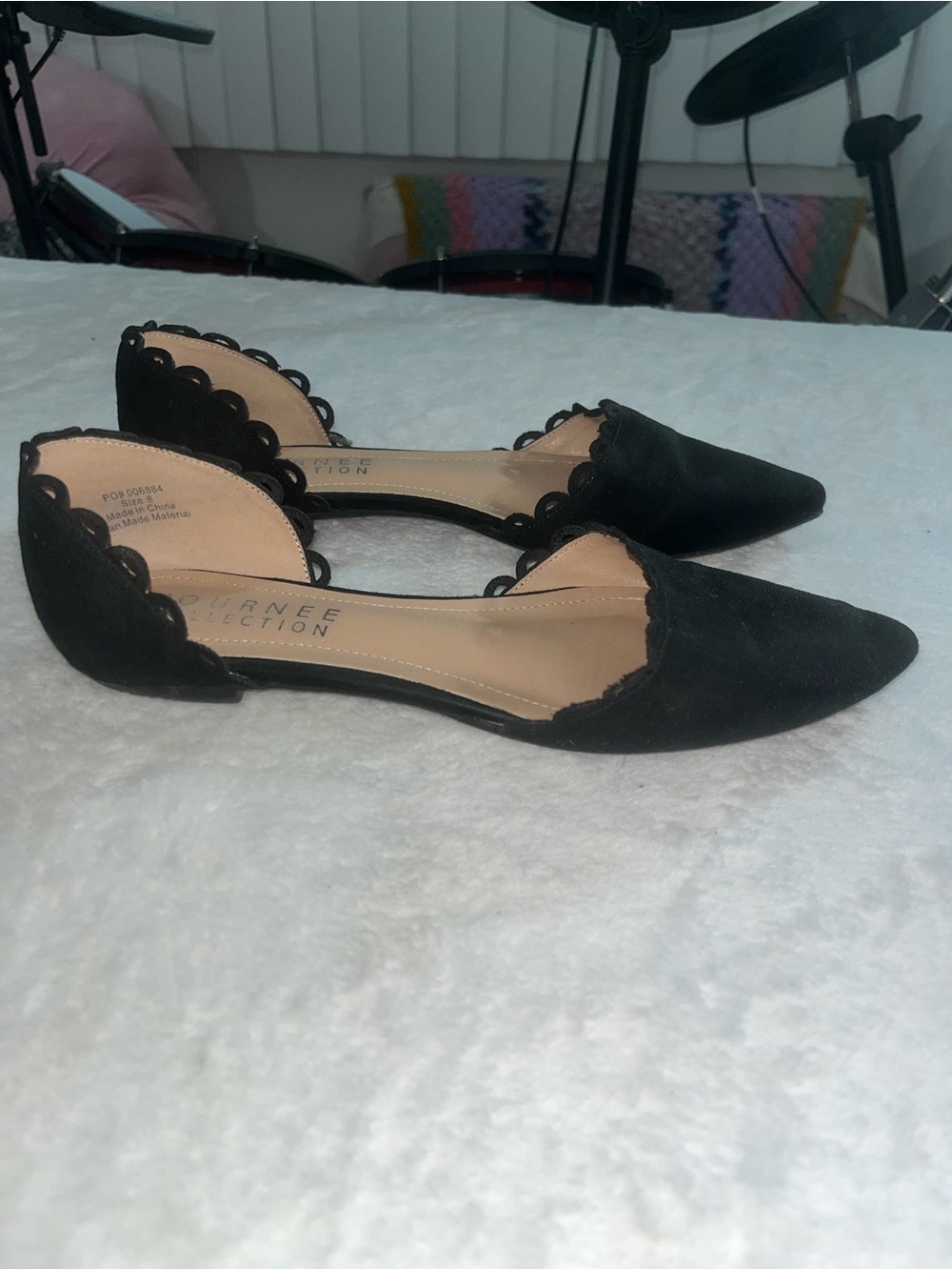 Journee Collection Black Scalloped D'Orsay Flats Work Carter Pointed Toe 8 Matte